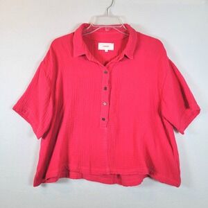Xirena Womens Gauze Cotton Button Henley Top Size Small Pink Summer Comfy Beachy